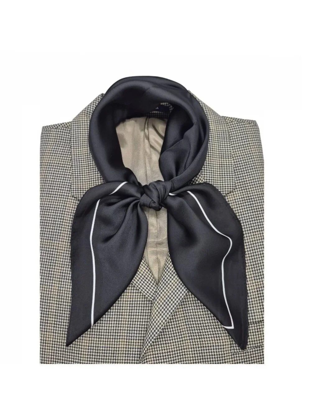 ✨Elegant Bandana Square Silky Scarf BLACK White border Soft Wrap Versatile Shawl